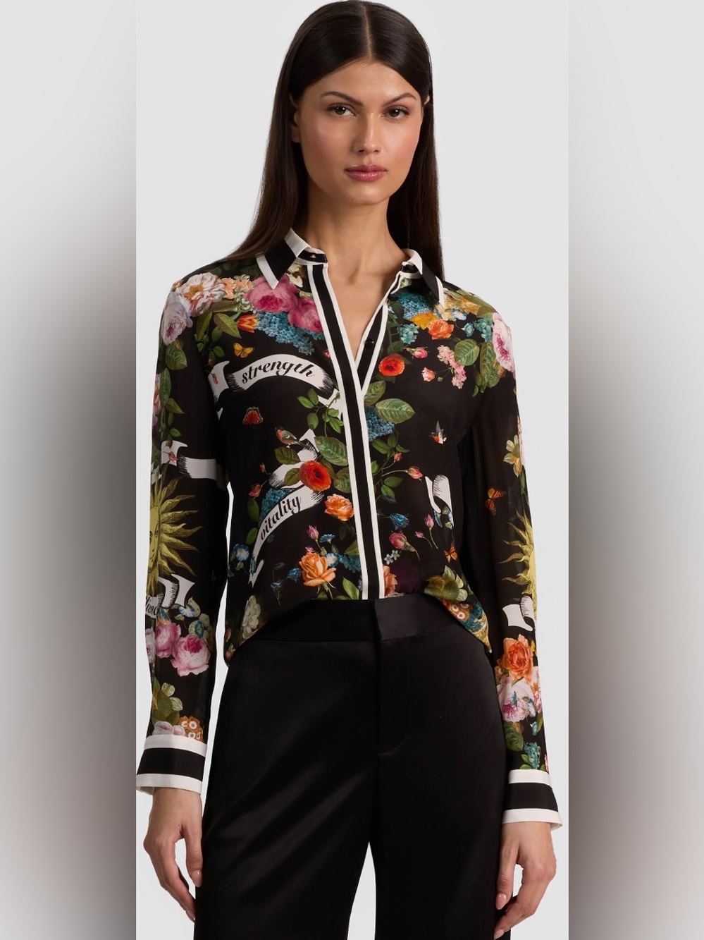 Alice + Olivia Willa Silk Blouse in Solar Strength Black